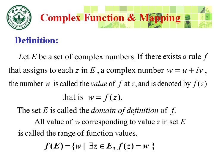 Complex Function & Mapping Definition: 