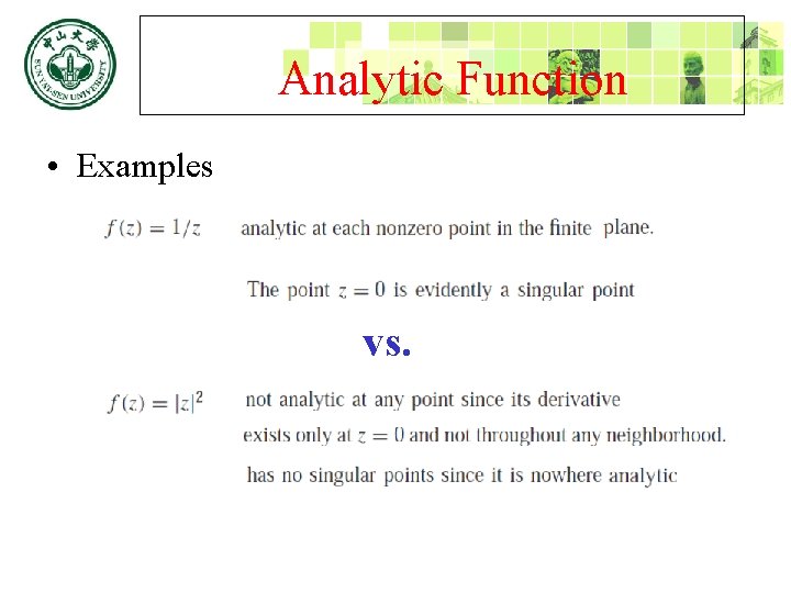 Analytic Function • Examples vs. 