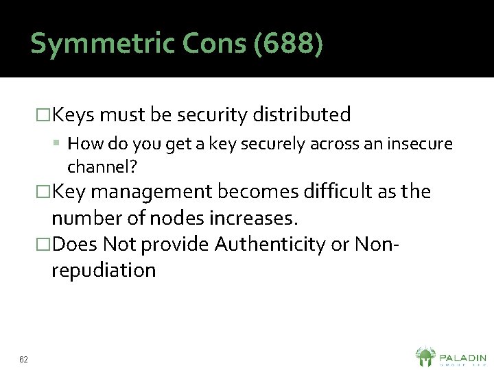 Symmetric Cons (688) �Keys must be security distributed How do you get a key