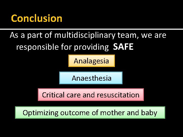 Conclusion As a part of multidisciplinary team, we are responsible for providing SAFE Analagesia