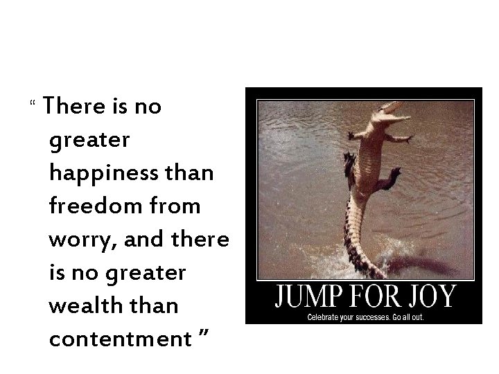 “ There is no greater happiness than freedom from worry, and there is no