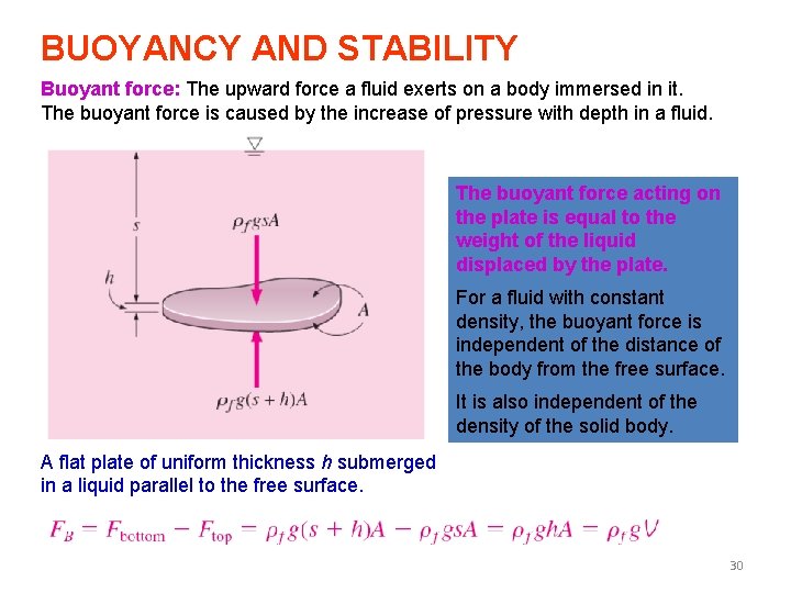 BUOYANCY AND STABILITY Buoyant force: The upward force a fluid exerts on a body
