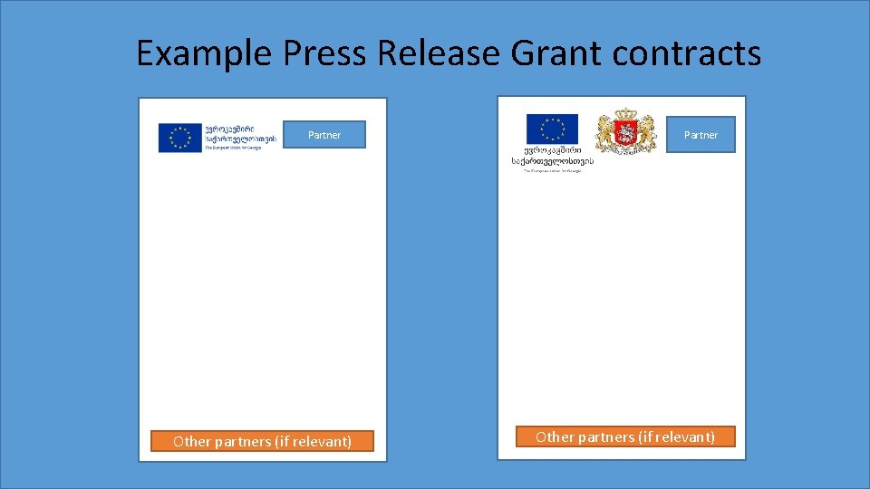 Example Press Release Grant contracts Partner Other partners (if relevant) 