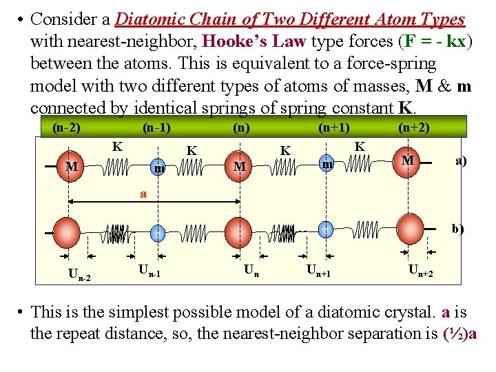  • Consider a Diatomic Chain of Two Different Atom Types with nearest-neighbor, Hooke’s