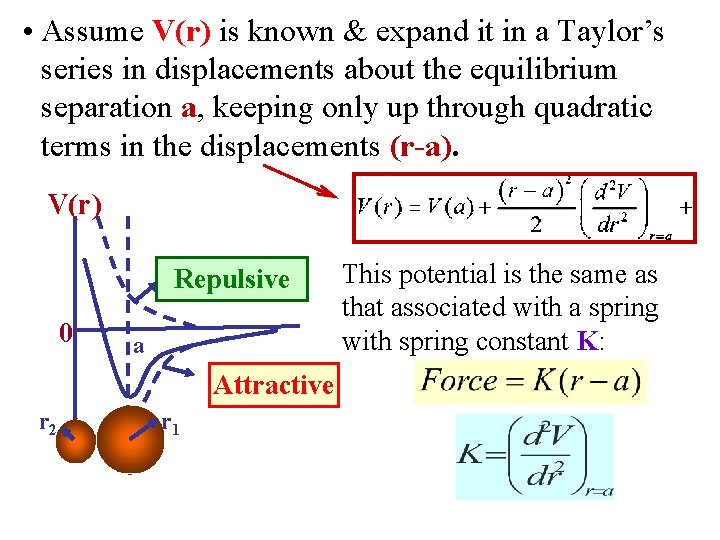  • Assume V(r) is known & expand it in a Taylor’s series in