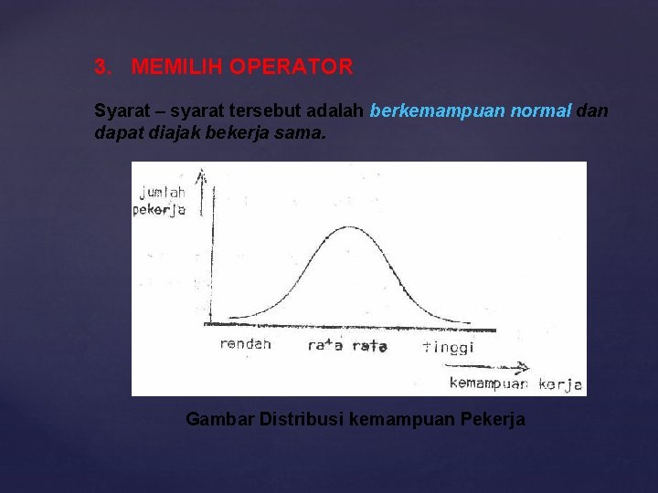 3. MEMILIH OPERATOR Syarat – syarat tersebut adalah berkemampuan normal dan dapat diajak bekerja