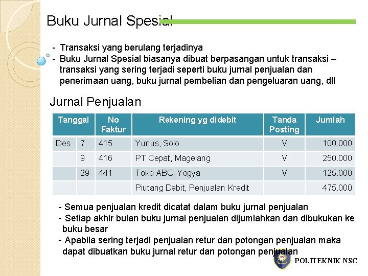 Buku Jurnal Spesial - Transaksi yang berulang terjadinya - Buku Jurnal Spesial biasanya dibuat