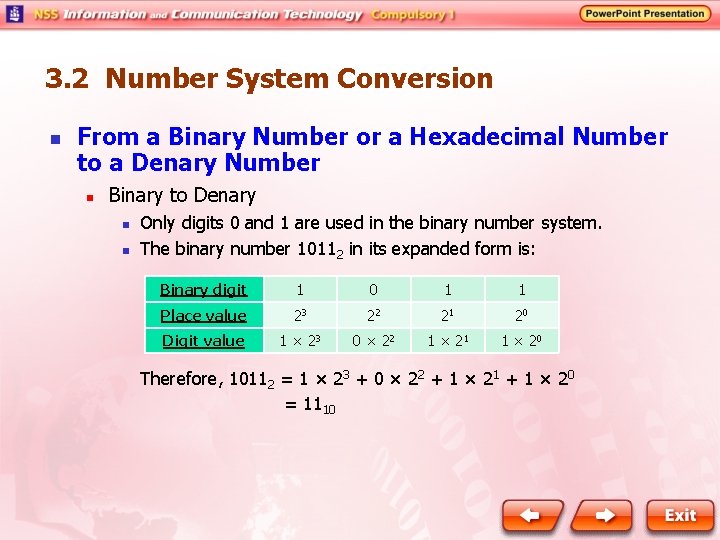 3. 2 Number System Conversion n From a Binary Number or a Hexadecimal Number