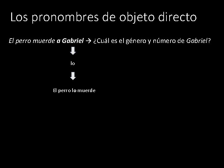 Los pronombres de objeto directo El perro muerde a Gabriel → ¿Cuál es el