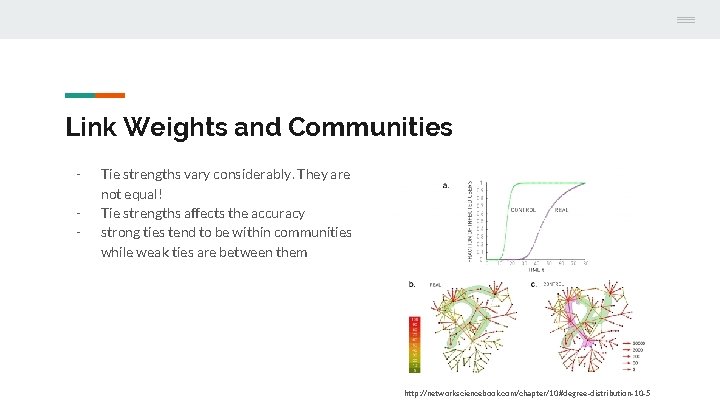 Link Weights and Communities - Tie strengths vary considerably. They are not equal! Tie