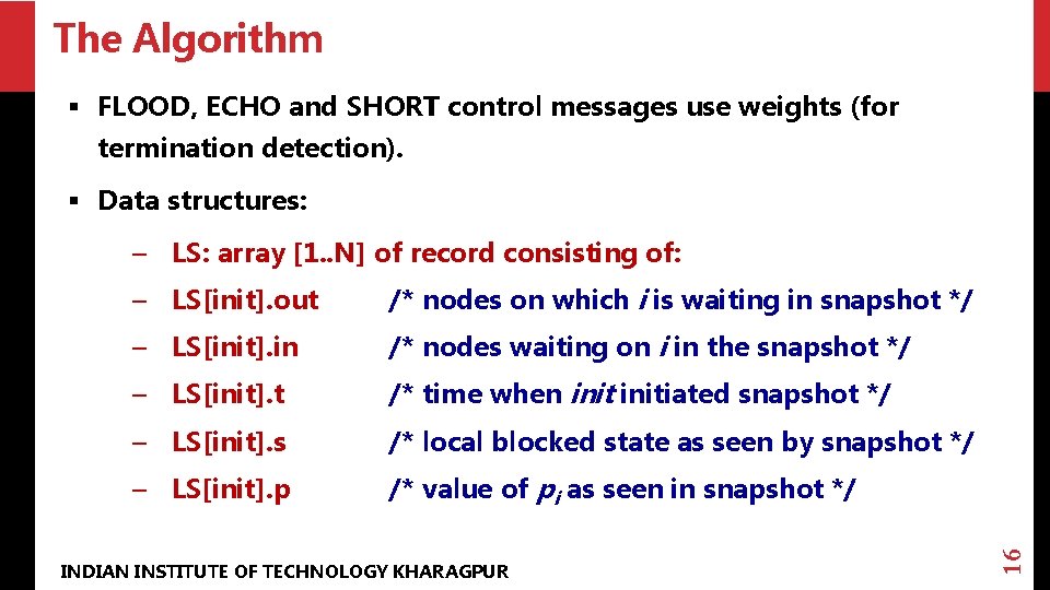 The Algorithm § FLOOD, ECHO and SHORT control messages use weights (for termination detection).