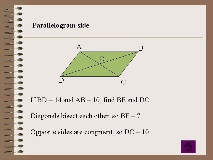 Parallelogram side A B E D C If BD = 14 and AB =