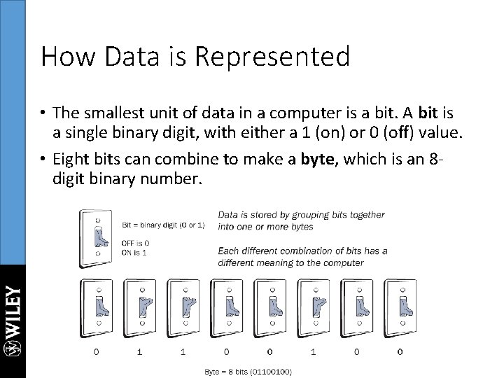 How Data is Represented • The smallest unit of data in a computer is