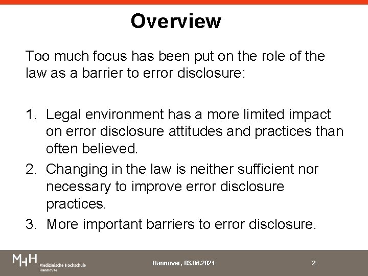 Overview Too much focus has been put on the role of the law as