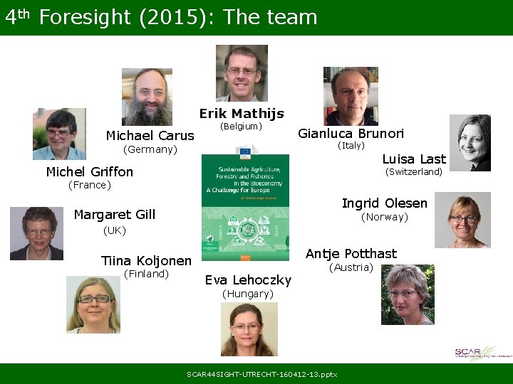 4 th Foresight (2015): The team Erik Mathijs Michael Carus (Belgium) Gianluca Brunori (Italy)