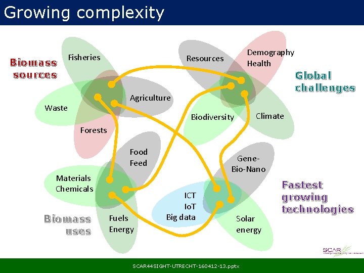 Growing complexity Biomass sources Fisheries Demography Health Resources Global challenges Agriculture Waste Climate Biodiversity