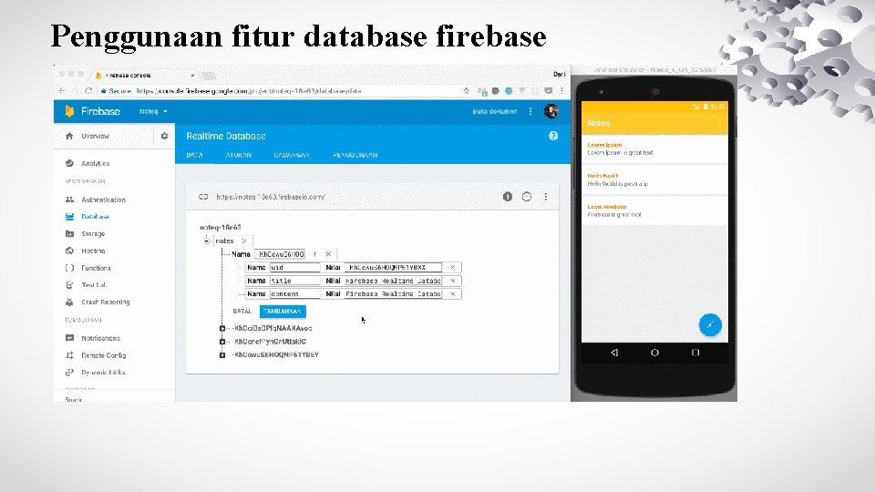 Penggunaan fitur database firebase 