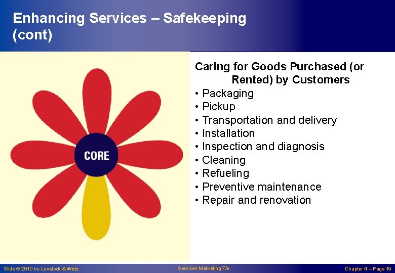 Enhancing Services – Safekeeping (cont) Caring for Goods Purchased (or Rented) by Customers •