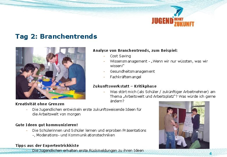 Tag 2: Branchentrends Analyse von Branchentrends, zum Beispiel: - Cost Saving - Gesundheitsmanagement Wissensmanagement