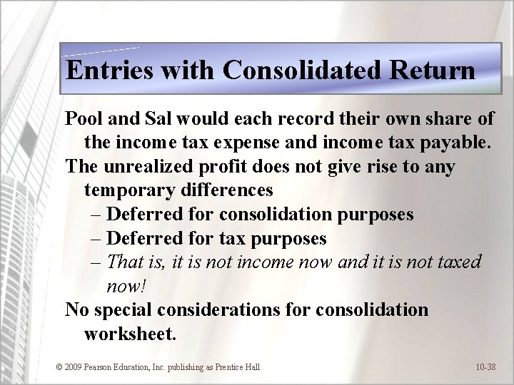 Entries with Consolidated Return Pool and Sal would each record their own share of