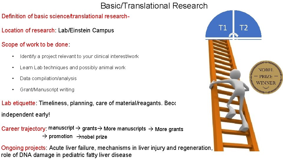 Basic/Translational Research Definition of basic science/translational research. Location of research: Lab/Einstein Campus Scope of