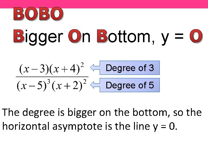 BOBO Bigger On Bottom, y = O Degree of 3 Degree of 5 The