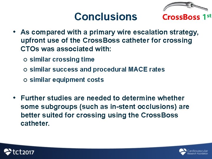 Conclusions • As compared with a primary wire escalation strategy, upfront use of the