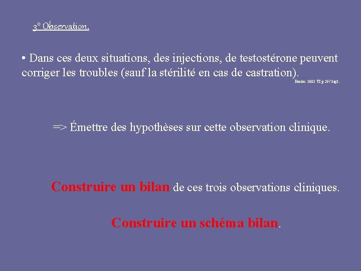 3° Observation. • Dans ces deux situations, des injections, de testostérone peuvent corriger les