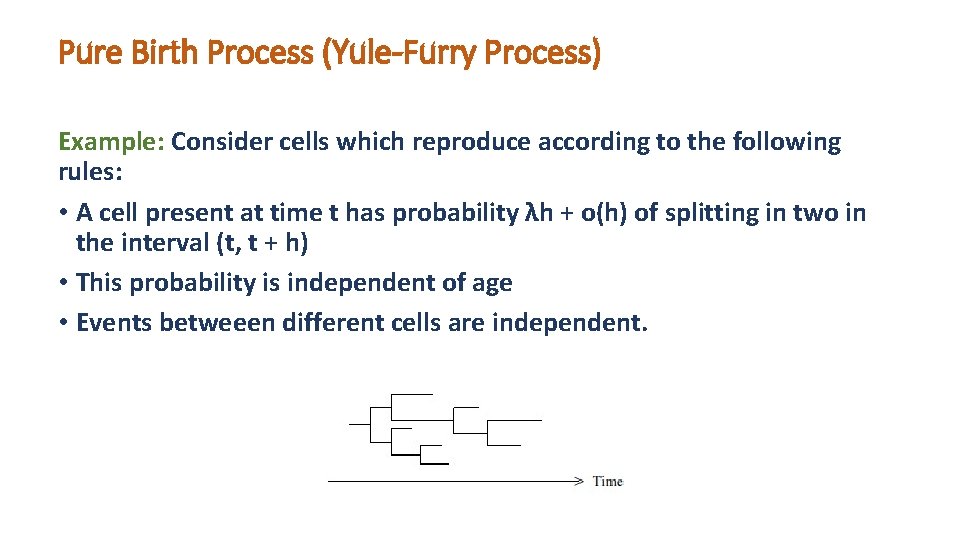 Pure Birth Process (Yule-Furry Process) Example: Consider cells which reproduce according to the following