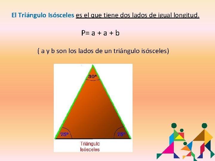 El Triángulo Isósceles es el que tiene dos lados de igual longitud P= a