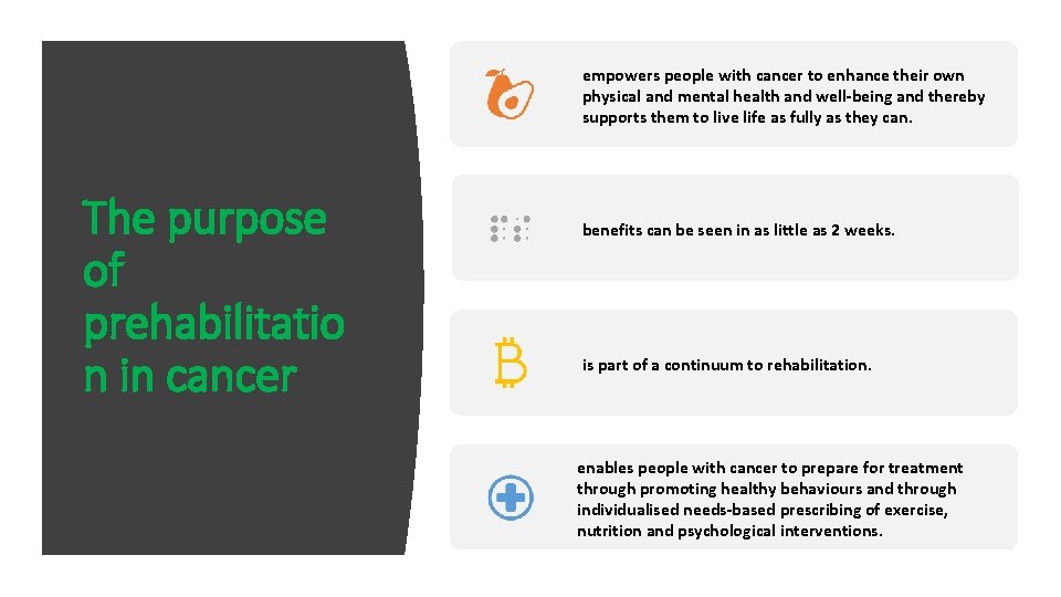 empowers people with cancer to enhance their own physical and mental health and well-being