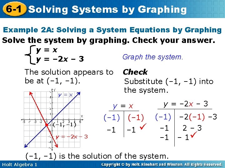 6 -1 Solving Systems by Graphing Example 2 A: Solving a System Equations by