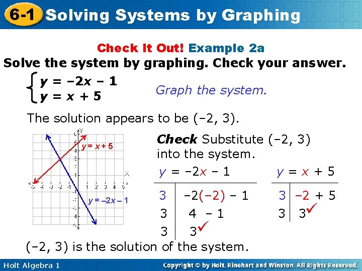 6 -1 Solving Systems by Graphing Check It Out! Example 2 a Solve the
