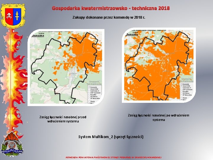 Gospodarka kwatermistrzowsko - techniczna 2018 Zakupy dokonane przez komendę w 2018 r. Zasięg łączności