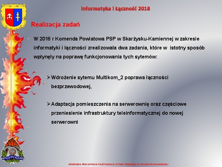 Informatyka i Łączność 2018 Realizacja zadań W 2018 r Komenda Powiatowa PSP w Skarżysku-Kamiennej