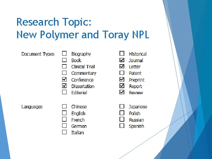 Research Topic: New Polymer and Toray NPL 