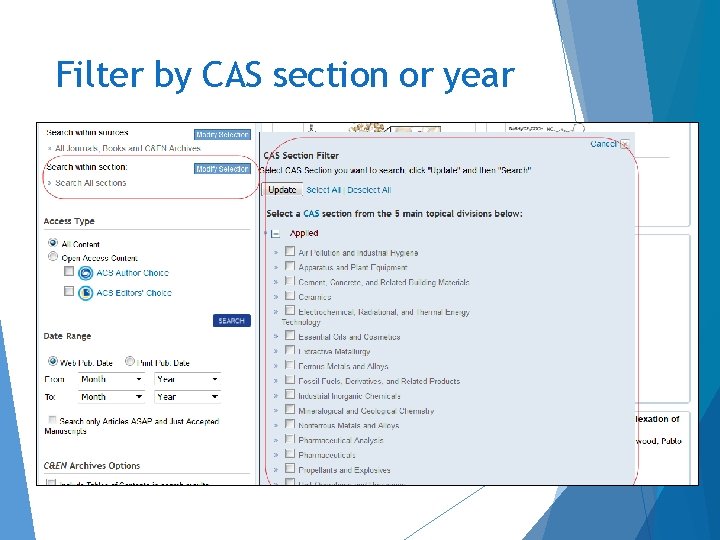 Filter by CAS section or year 