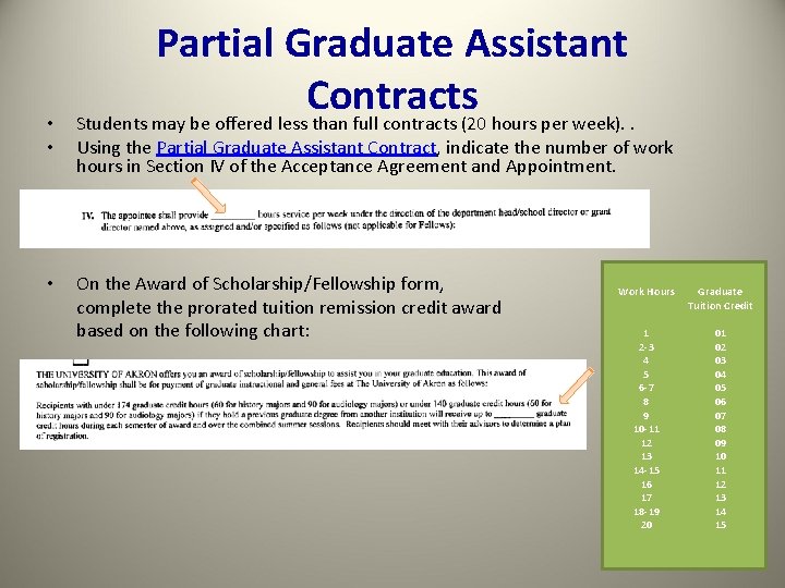  • • • Partial Graduate Assistant Contracts Students may be offered less than