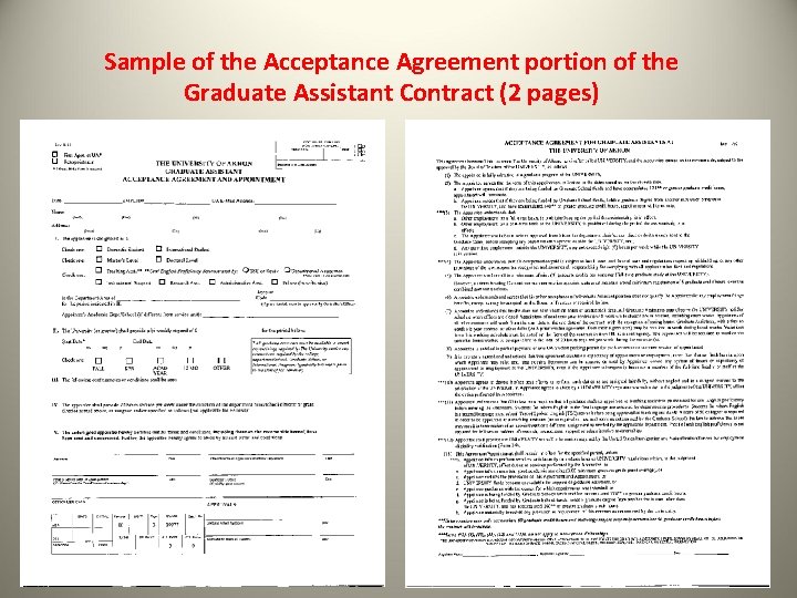 Sample of the Acceptance Agreement portion of the Graduate Assistant Contract (2 pages) 