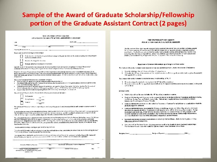 Sample of the Award of Graduate Scholarship/Fellowship portion of the Graduate Assistant Contract (2