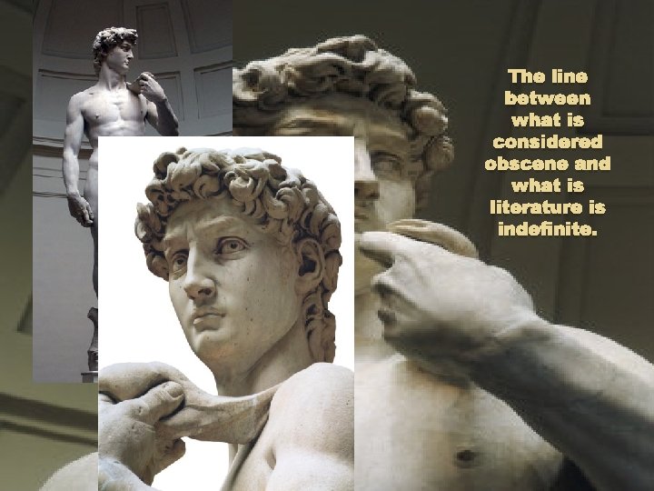 The line between what is considered obscene and what is literature is indefinite. The line between what is considered obscene and what is literature is indefinite.