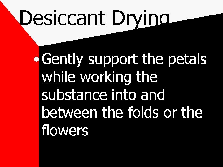 Desiccant Drying • Gently support the petals while working the substance into and between