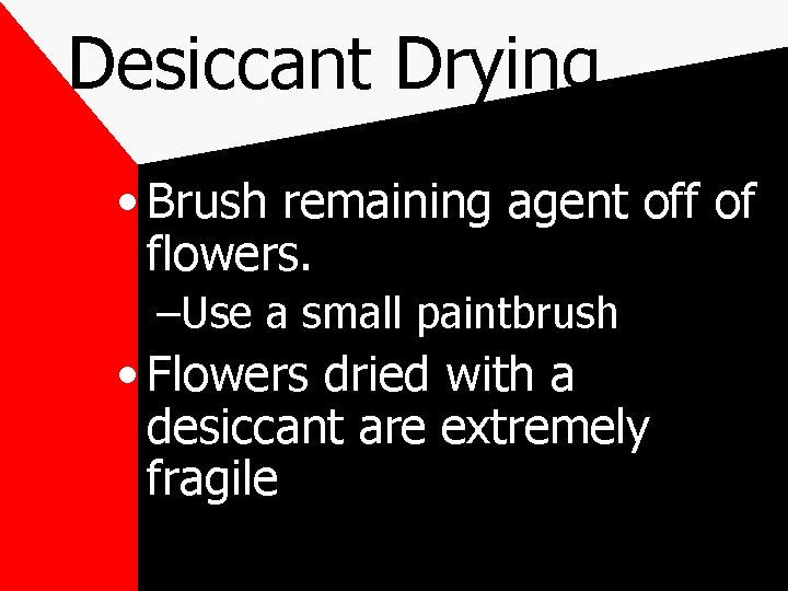 Desiccant Drying • Brush remaining agent off of flowers. –Use a small paintbrush •
