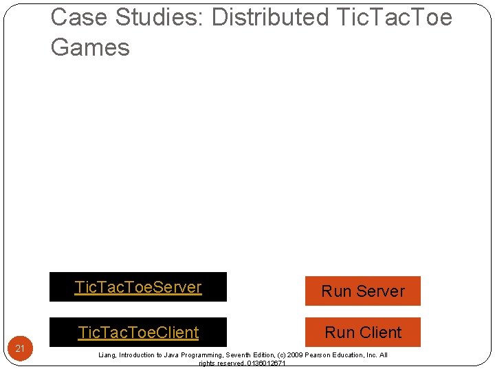 Case Studies: Distributed Tic. Tac. Toe Games 21 Tic. Tac. Toe. Server Run Server