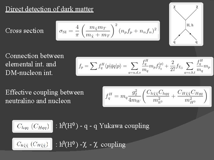 Direct detection of dark matter Cross section Connection between elemental int. and DM-nucleon int.