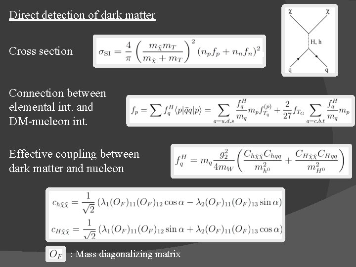 Direct detection of dark matter Cross section Connection between elemental int. and DM-nucleon int.