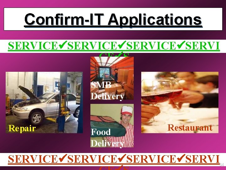Confirm-IT Applications SERVICE SERVI CE S SMB Delivery Repair Food Delivery Restaurant SERVICE SERVI