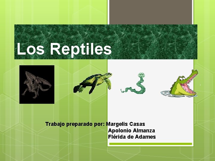 Los Reptiles Trabajo preparado por: Margelis Casas Apolonio Almanza Flérida de Adames 