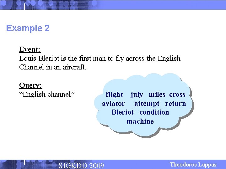 Example 2 Event: Louis Bleriot is the first man to fly across the English