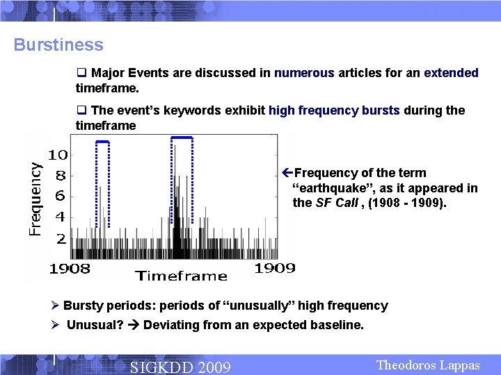 Burstiness q Major Events are discussed in numerous articles for an extended timeframe. q